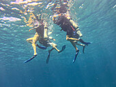 Familie beim Tauchen im Meer, Kingstown, St. Vincent und die Grenadinen