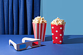 Evening at the cinema against a blue background