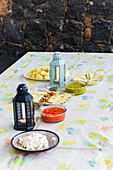 Healthy outdoor dining with a variety of dishes