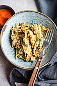 Traditional Georgian Lobio with green beans, onions, and walnuts