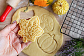 Preparing festive biscuits for baking in the oven