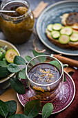 Floral Tea with Feijoa Jam Sandwiches and Fresh Feijoa Fruits