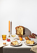 Elegant display with traditional Italian panettone and fruit