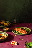 Delicious roasted turkey and colourful side dishes on display