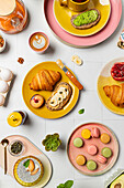 Colourful breakfast buffet with fresh pastries