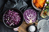 Fresh vegetable salad ingredients, top view