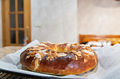Delicious homemade Epiphany cake on the kitchen counter