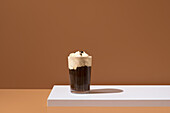 Delicious coffee affogato against a minimalist backdrop