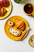 Colourful breakfast arrangement with pastries and fresh fruit