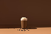 Affogato coffee with vanilla ice cream and whipped cream
