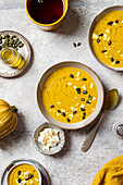 Seasonal homemade pumpkin soup with artisan ingredients