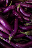 Close-up of fresh purple aubergines