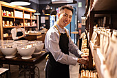 Chocolate seller serves customers