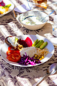 Colorful vegan meal served at a healthy food workshop