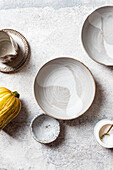 Artisan pottery for delicious pumpkin soup in autumn