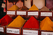 Lively spice displays at a market in Marrakech