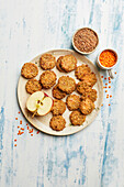 Vegetarian crispy thalers made from lentils, buckwheat and apple