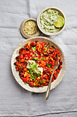 Chilli sin carne with avocado dip
