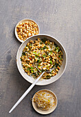 Herb salad with bulgur and alfalfa sprouts
