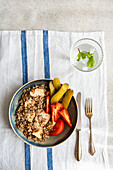 Buckwheat with chicken, tomatoes and gherkins