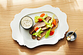 Boiled beef with horseradish and apple sauce