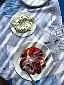 Greek-style tomato salad and tzatziki