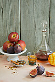 Ingredients for dolci - figs, apples, liqueur and spices