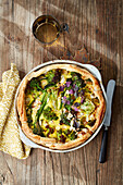 Colourful cabbage puff pastry quiche