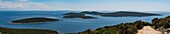 Croatia, County of Primorje-Gorski Kotar, Kvarner bay, Losinj island, south of the island panoramic view of the island of Ilovik and peitis islands