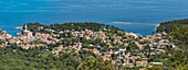 Croatia, County of Primorje-Gorski Kotar, Kvarner bay, Losinj island, panoramic view of the village of Veli island of Losinj and the Adriatic Sea