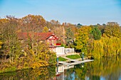 Frankreich, Val de Marne, Joinville le Pont, die Insel Fanac im Herbst, der Ruderclub am Rande der Marne