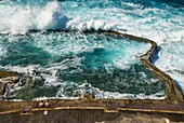 Spain, Canary Islands, El Hierro Island, Las Puntas, La Maceta, elevated view of the La Maceta swimming area