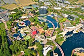 France, Vienne, Poitiers, Futuroscope theme park by architect Denis Laming (aerial view)