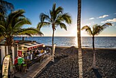 Spain, Canary Islands, La Palma Island, Puerto Naos, beach cafe, sunset