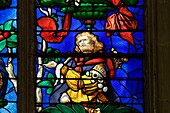 France, Oise, Beauvais, Saint Etienne church built between the 12th and 16th century, the Renaissance stained glass windows, Tree of Jesse stained glass masterpiece of England Leprince (1522), supposed portrait of Engrand Leprince