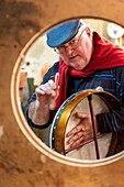 Ireland, Galway County, Connemara, Roundstone, Roundstone Musical Instruments, Malachy Kearns, manufacturer of Bodhran