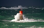 France, Finistere, Porspoder, Landunvez, Saint Laurent peninsula, Côte des Légendes, the Brividic beacon in the storm