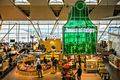 Netherlands, Amsterdam, Schiphol Airport, elevated view of international terminal foodcourt