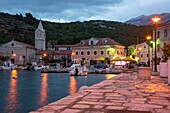 Croatia, County of Primorje-Gorski Kotar, Kvarner bay, on the Adriatic coast the village and port of Jablanac at dusk