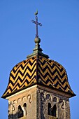 France, Doubs, Boussieres, Saint Etienne church, bell tower dated 11th century, roof Comtois to imperial