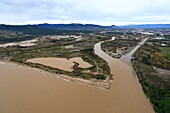 France, Var, Frejus, mouth of the river l'Argens, after the bad weather of Monday, November 25, 2019), on the left the ponds of Villepey