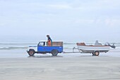 South Africa, Western Cape, Paternoster fishermen in the mist in the early morning