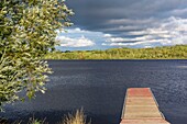 Canada, Province of Quebec, Mauricie Region, Town of Shawinigan, Wooden Pontoon overlooking the Saint-Maurice River