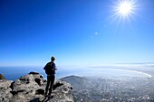 South Africa, Western Cape, Hiker at the top of Table Mountain National Park