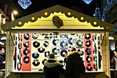 France, Cote d'Or, Dijon, area listed as World Heritage by UNESCO, Christmas lights, Christmas market on Rue de la Liberte