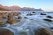 South Africa, Western Cape, Sunset in slow motion from a beach at the foot of the Kogelberg Mountains