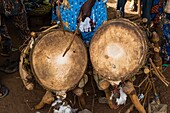 Benin, Donga department, ceremony drums during the funeral of a dignitary of the Taneka ethny