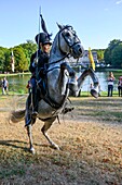 France, Yvelines (78), les Mesnuls, Les Mesnuls castlle,Heritage Day 2019, woman riding in costume during a historical reconstruction