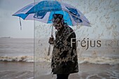 France, Var, Fréjus, the coast of Fréjus beach in the rain following the bad weather of the Mediterranean episode of November 23, 2019