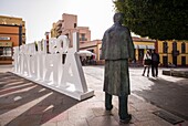 Spanien, Kanarische Inseln, Insel La Palma, Los Llanos de Aridane, Plaza de Espana, Ortsschild